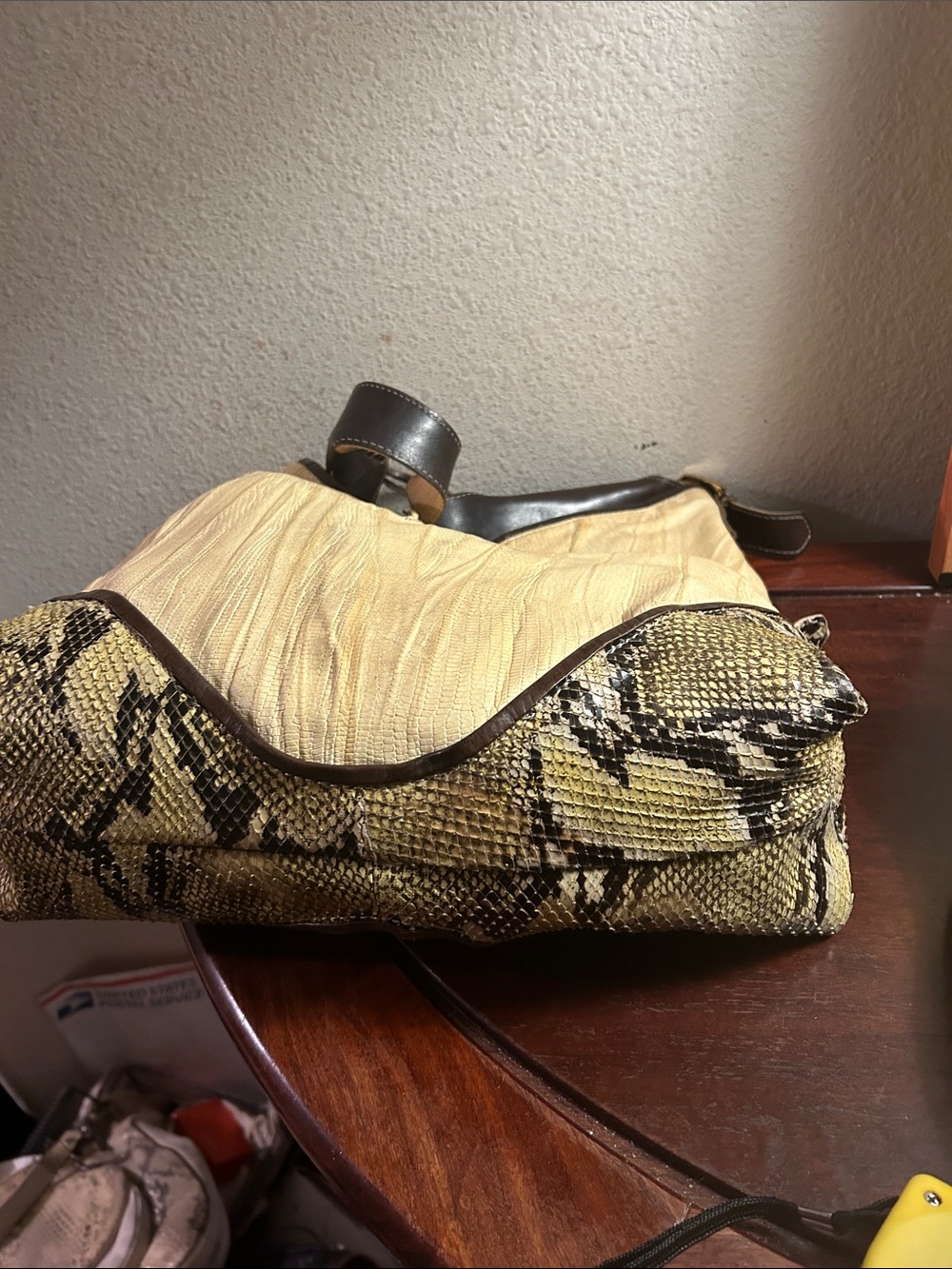 Soft Cream and Brown Shoulder Bag with Tassel Accent - Picture 6 of 9